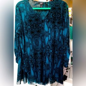 Alfani Layered & Flowing Long Tunic 2X Top with Ruched Sleeves New Without Tags